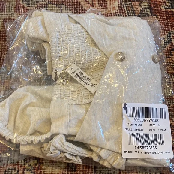 Madewell Corduroy Sweetheart Smocked-Back Top NG942 - Picture 5 of 5